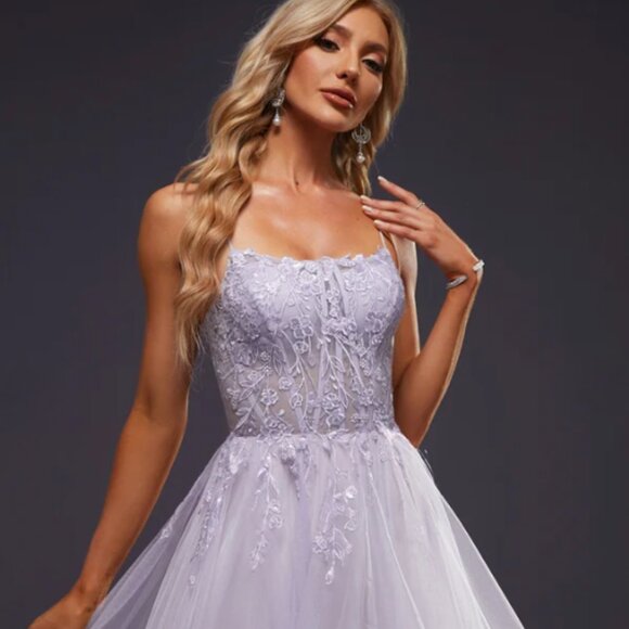 Ball-Gown/Princess Square Floor-Length Tulle Prom Ball Quinceañera Dress Lilac - Picture 5 of 13